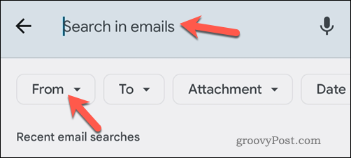 Gmail-sähköpostien etsiminen sähköpostitse mobiilisovelluksessa