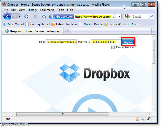 Dropbox-kuvakaappaus - kirjaudu sisään dropboxiin