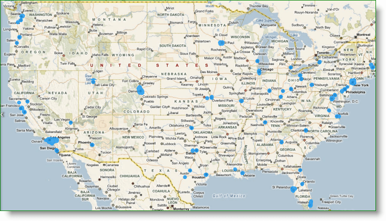 Bing Maps StreetSide Yhdysvaltain kattavuus