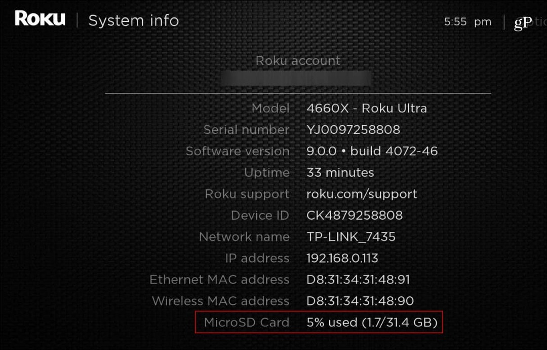 Roku_Ultra Järjestelmätiedot MicroSD-kortti