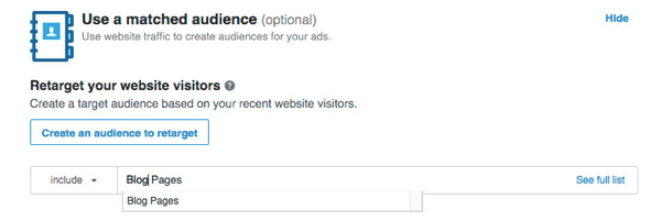 Valitse verkkosivuston kävijäsegmentit, joihin haluat kohdistaa LinkedInissä.