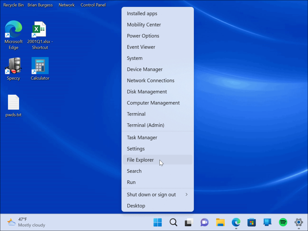 Avaa tehokäyttäjävalikko Windows 11:ssä