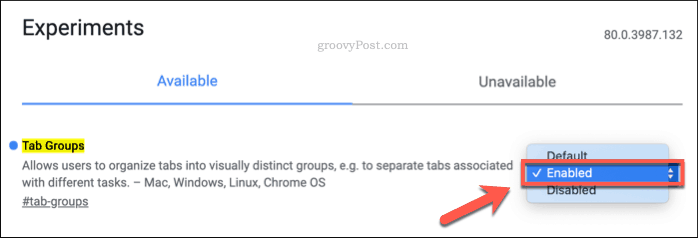 Välilehtiryhmien käyttöönotto Chromessa