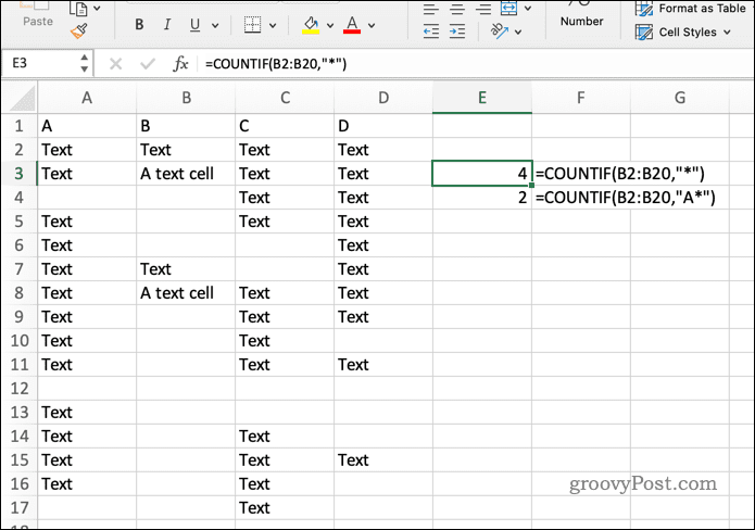 COUNITF-kaava Excelissä