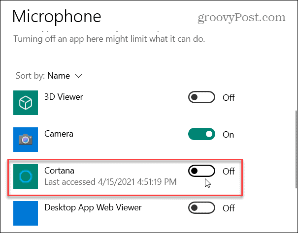 Poista Cortana käytöstä mikrofonista