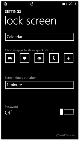 Windows Phone 8 mukauttaa lukitusnäytön salasana pois päältä