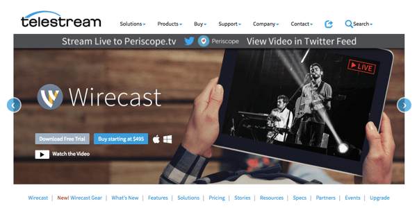 Wirecast antaa sinun lähettää lähetyksiä Facebook Liveen, Periscopeen ja YouTubeen.