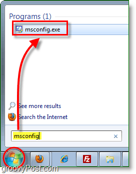 Käynnistä msconfig.exe Windows 7: n Käynnistä-valikosta