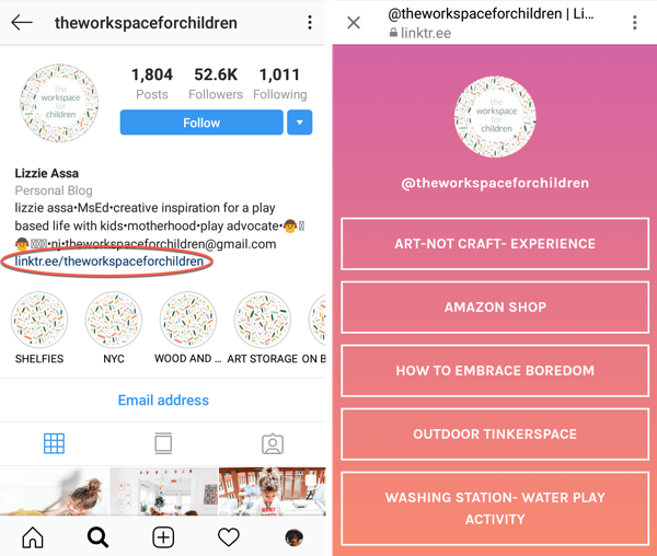 Kuinka lisätä tai jakaa linkki Instagramiin, esimerkki 3.
