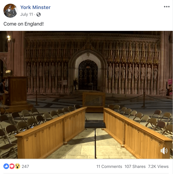 Esimerkki York Minsterin ajankohtaisesta Facebook-viestistä.
