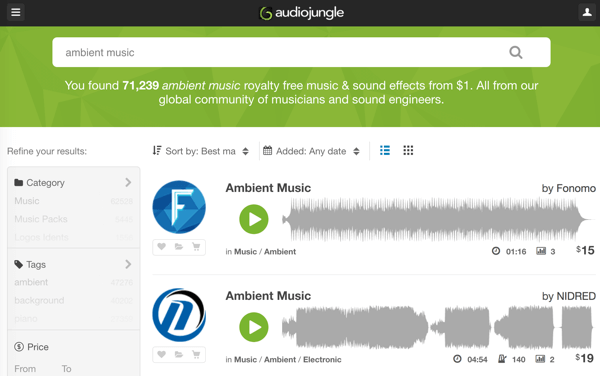 Hae AudioJunglen vankasta kirjastosta maksuttomia musiikki- ja ääniraitoja alkaen 1 dollarista.