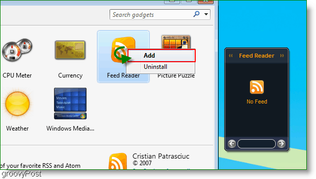 Gadgetien lisääminen Windows 7: llä