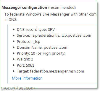 määritä Messenger-määritykset käyttämään Windows Live Messenger -sovellusta verkkotunnuksesi kanssa