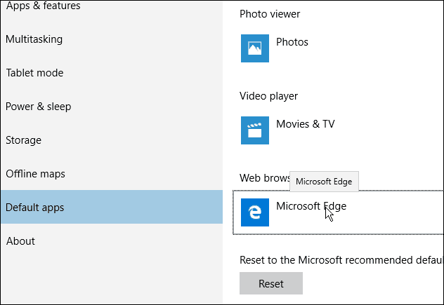 Reunaselaimen oletusarvoinen Windows 10