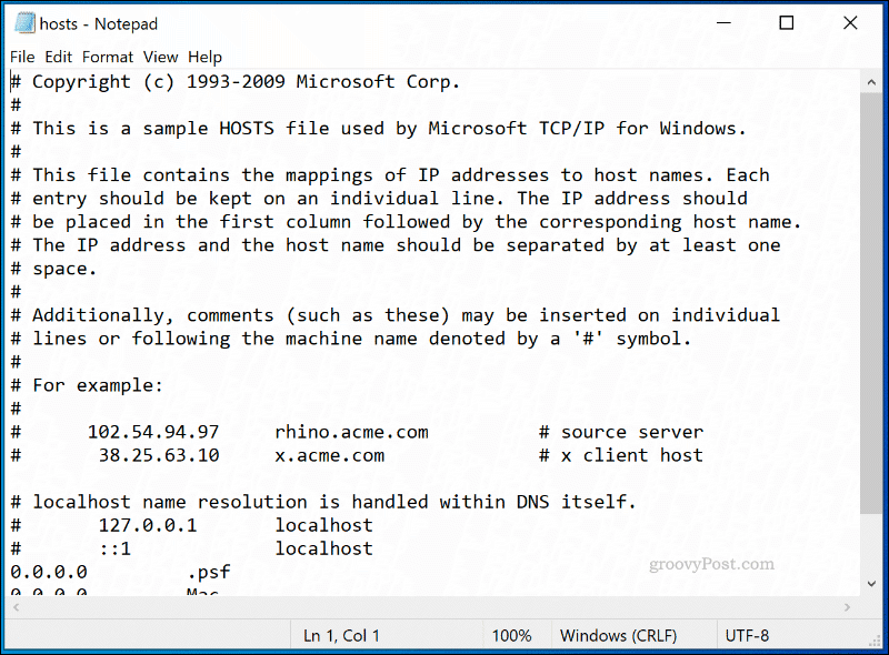 Windows 10 HOSTS-tiedosto