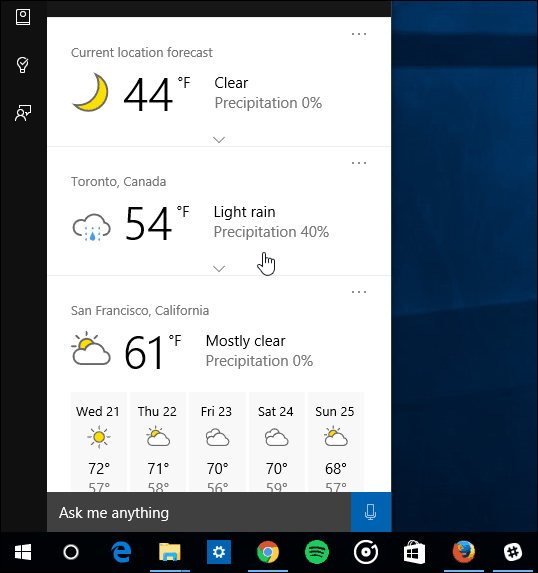 sää useita kaupunkeja cortana