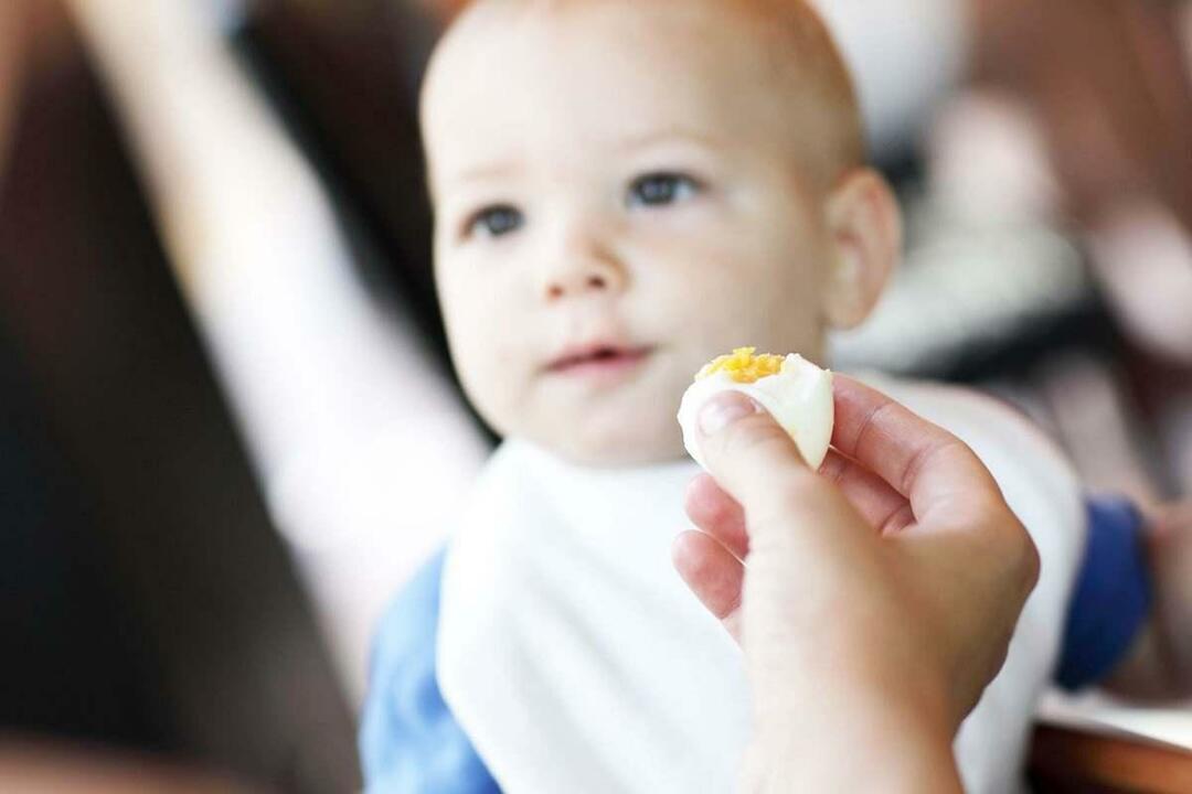 vauva syö munaa