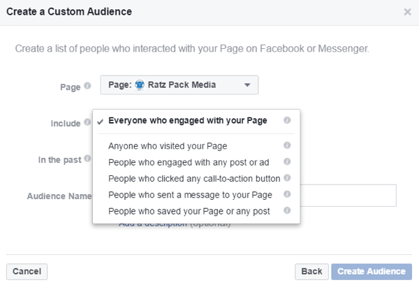 Luo mukautettuja yleisöjä ihmisten perusteella, jotka ovat olleet vuorovaikutuksessa Facebook-sivusi kanssa.