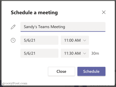 Määritä kokous Microsoft Teamsissa myöhempää käyttöä varten