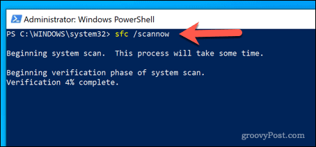 SFC-työkalun suorittaminen Windows PowerShellissä