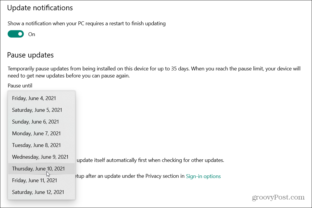 Windows 10: n toukokuun 2021 päivityksen (versio 21H1) viivästyttäminen