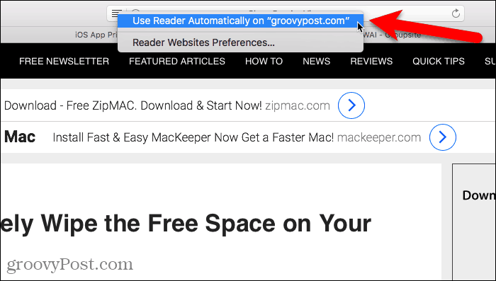 Käytä Reader Automaattisesti Safari for Mac -sovelluksessa