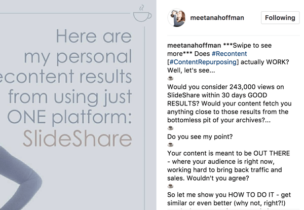 Lisää Instagram-albumisi otsikkoon lausunto pyyhkäisemällä nähdäksesi enemmän, jotta yleisösi ei menetä.