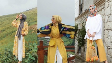 Keltaiset vaatteet hijab-vaatteissa