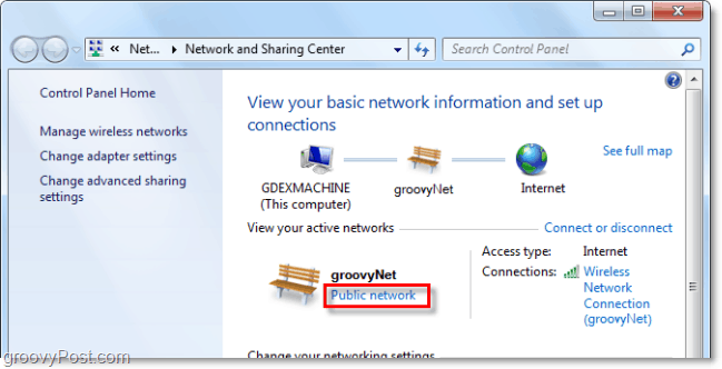 vaihda, minkä tyyppiseen Windows 7: n mielestä se muodostaa yhteyden