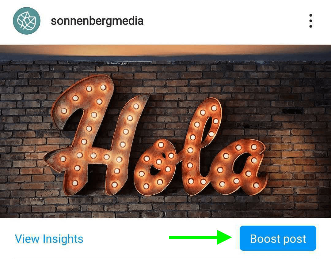 kuva Boost Post -vaihtoehdosta Instagram-viestissä