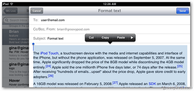 Apple iOS 5 Mail: Sisältää nyt viestien tekstin muotoilun