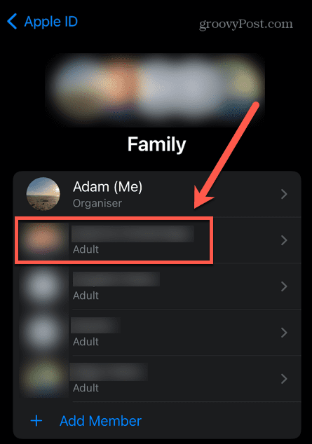 iphone valitse perheenjäsen