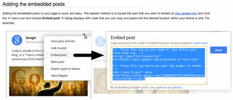 google plus post up embed code