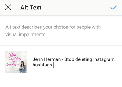 Kuinka lisätä Alt-teksti Instagram-viesteihin, vaihe 7, vaihtoehto tallentaa muutokset Alt-tekstiin