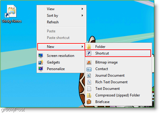 Windows 7 Luo uusi pikakuvake: näyttökuva
