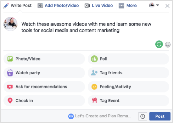 Jos aiot jakaa joukon videoita Facebook-katselujuhlissasi, tee se selväksi kuvausruudussa.