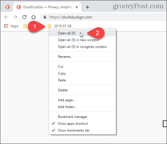 Valitse Avaa kaikki (X) Chromessa