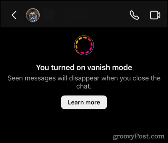 Vanish Mode käytössä