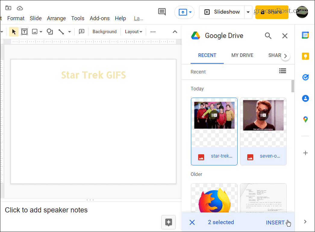 valitse käytettäväksi GIFS Google Drivesta