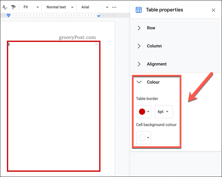 Google Docs -taulukon muotoilu