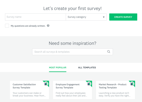 Facebook-mainostekniikat, jotka tuottavat tuloksia, vaihtoehtoja Survey Monkey -kyselyn luomiseen. 