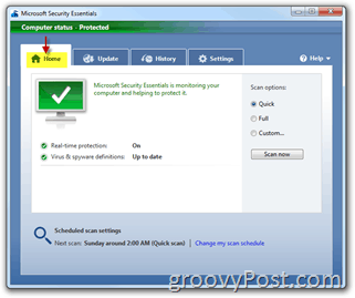 Microsoft Security Essentials -valikko