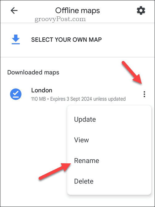 Nimeä offline-Google Maps -kartta uudelleen