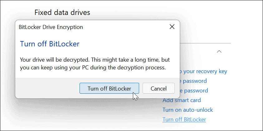 Poista BitLocker-vahvistus käytöstä