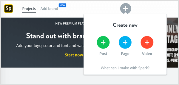 Luo uusi viesti Adobe Spark Postiin napsauttamalla Lähetä.