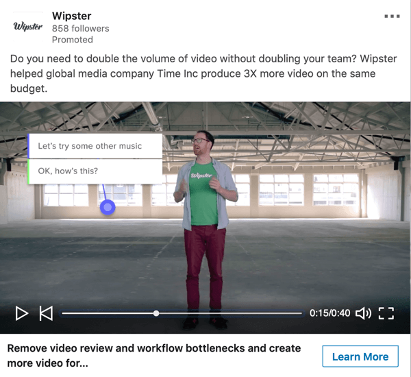 Kuinka luoda LinkedIn-objektiivipohjaisia ​​mainoksia, Wipsterin sponsoroima videomainosnäyte