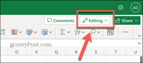 Excel-verkkosovelluksen muokkausvaihtoehto
