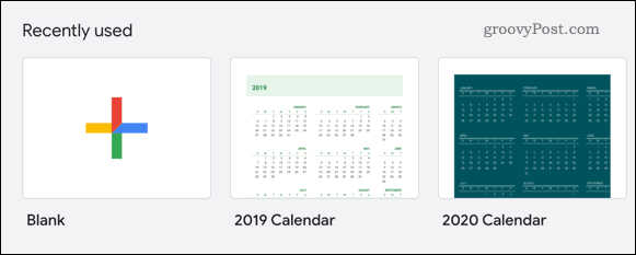 Kalenterimallin valitseminen Google Sheets -sovelluksessa