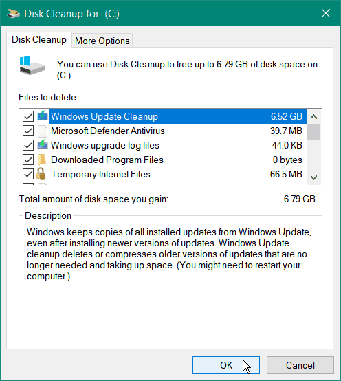 puhdista järjestelmätiedostot levyn puhdistus Windows 10
