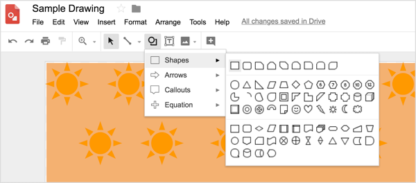 Valitse muototyökalu ja piirrä muoto sitten Google Drawings -malliin.